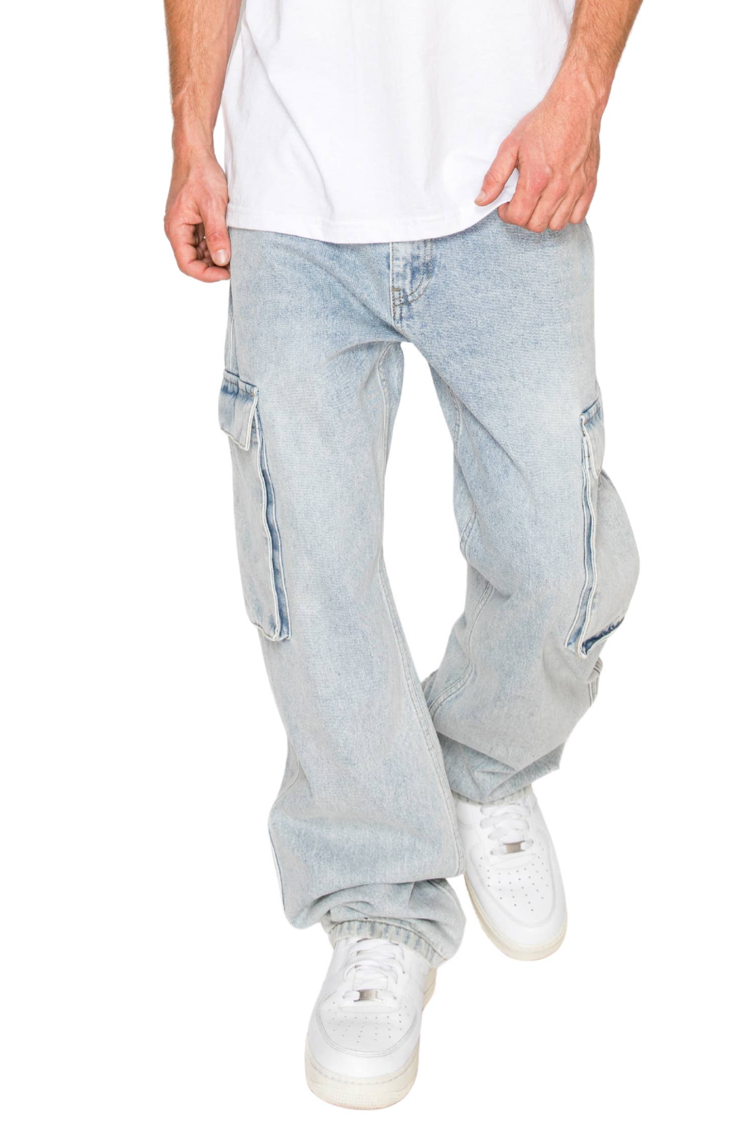 Victorious - DL901 ANCHOR Baggy Fit Cargo Denim Jeans: Light Indigo / B PACK : 30 2 / 32 4 / 34 3 / 36 2 / 38 1 - 12 PCS