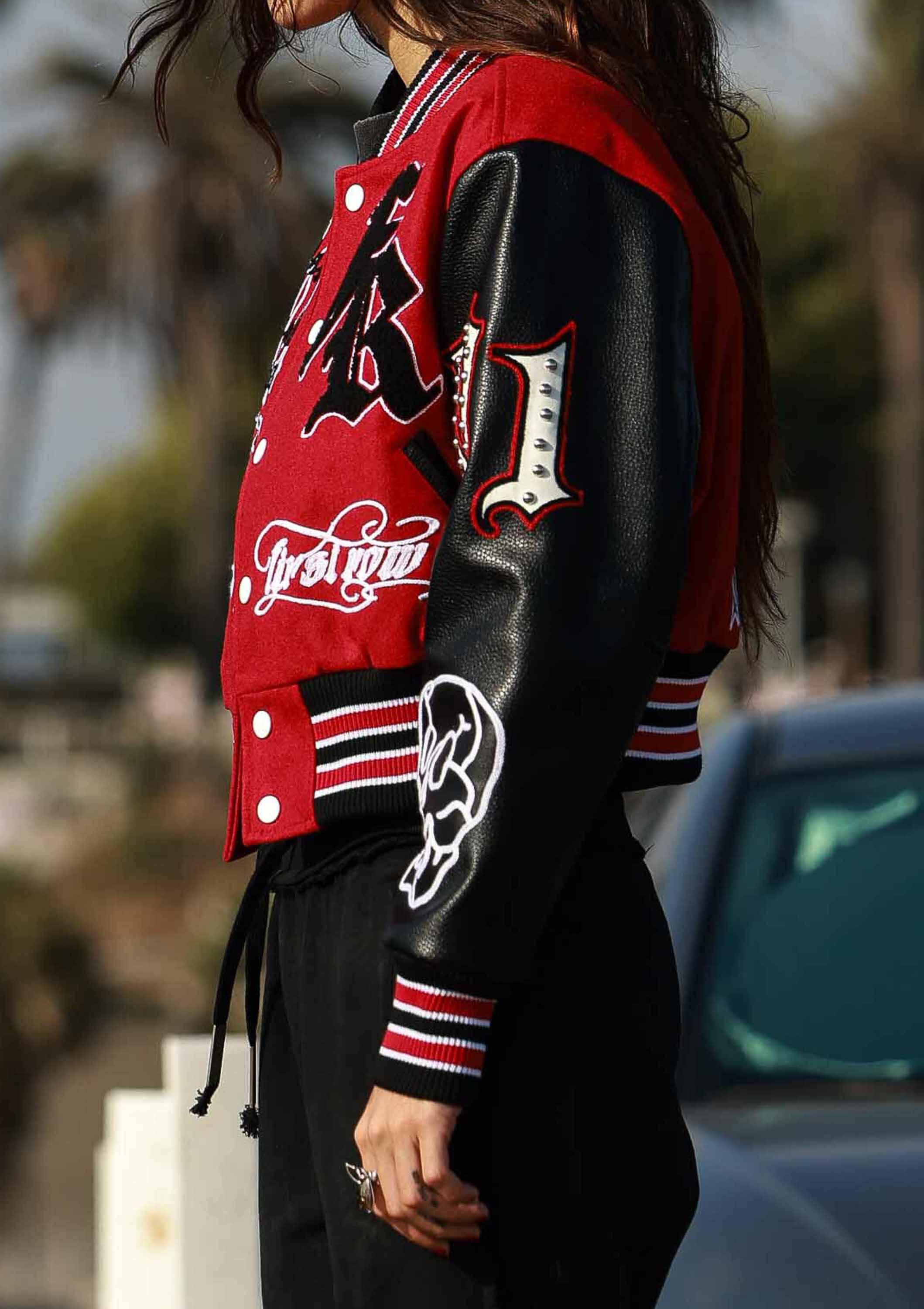 First Row - WAKE UP AND BE FIERCE VARSITY JACKET: Red / M