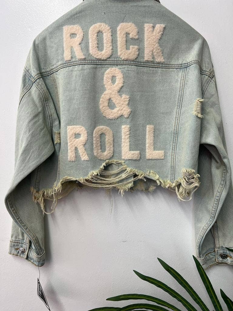 Trio Urban - Rock and Roll Crop Denim Jacket: Black / S/M