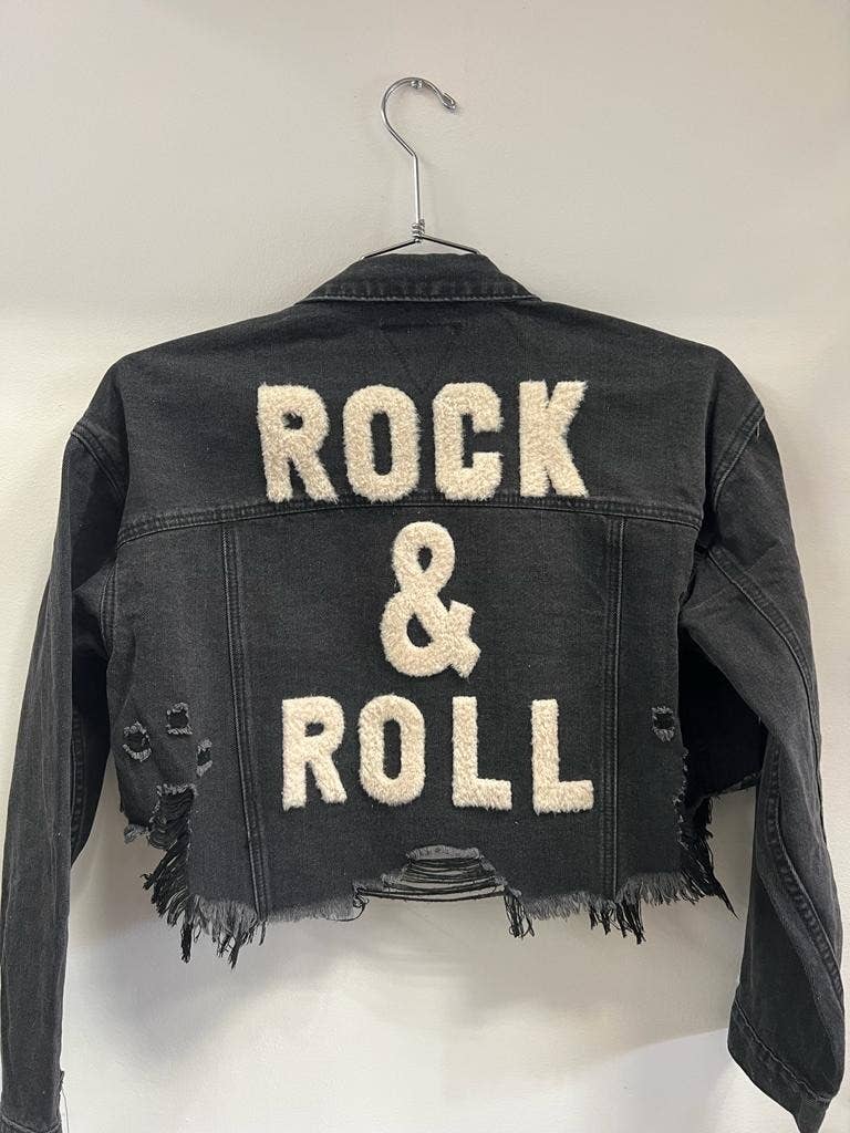 Trio Urban - Rock and Roll Crop Denim Jacket: Black / S/M