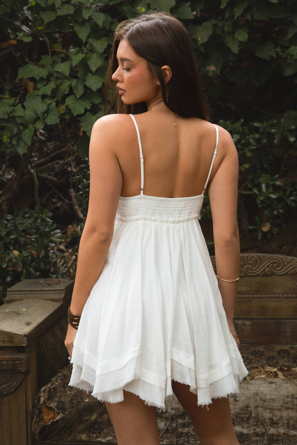 TICTOC - LUMI Embroidered Detailed Frayed Hemline Baby Doll Dress: White / 3 SMALL • 2 MEDIUM • 1 LARGE