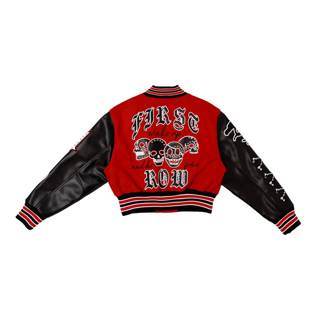 First Row - WAKE UP AND BE FIERCE VARSITY JACKET: Red / S