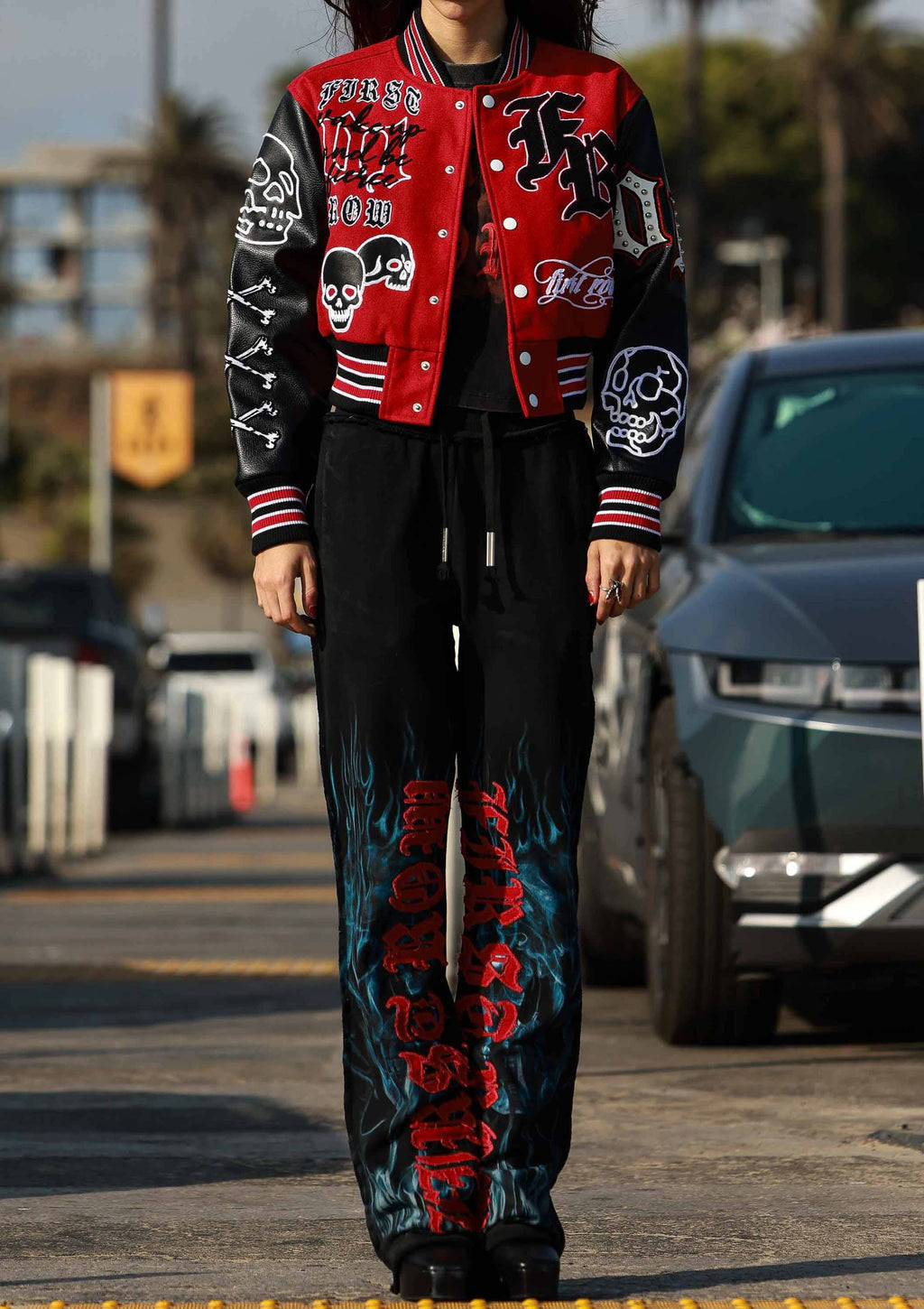 First Row - WAKE UP AND BE FIERCE VARSITY JACKET: Red / L