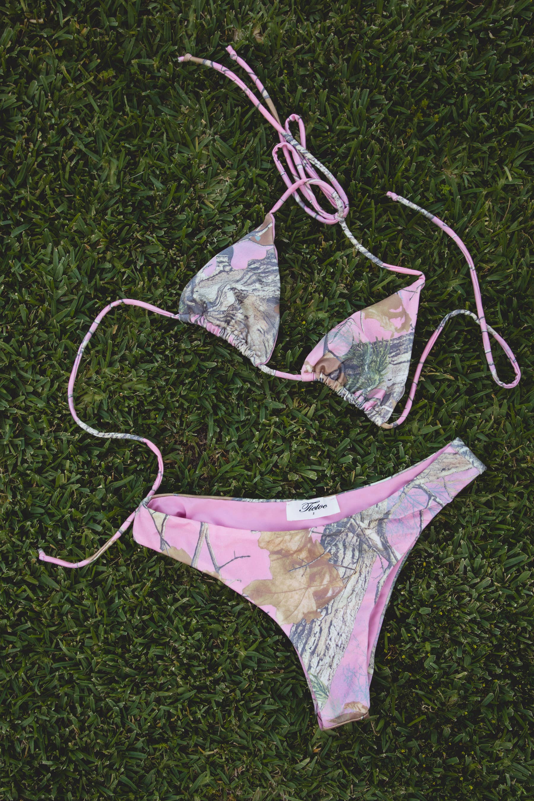 TICTOC - DANIELA Camo Print Triangle Bikini Set: Blush Camo / 3 SMALL 2  MEDIUM 1 LARGE