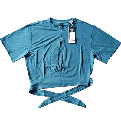 🚺 S US — adidas Luxe Yoga Studio Cropped T-shirt [TEAL] IL3962