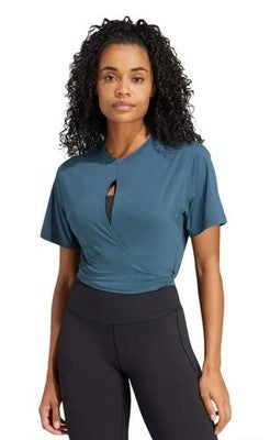 🚺 S US — adidas Luxe Yoga Studio Cropped T-shirt [TEAL] IL3962