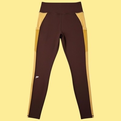 🚺S US — Fabletics PowerHold On-The-Go High-Waisted Leggings [BROWN/YELLOW] TALL
