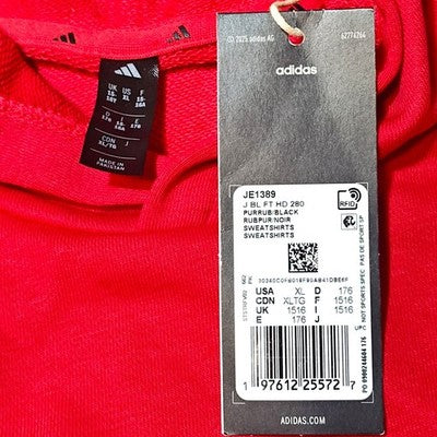 🚻 XL US (Youth) — adidas Junior French Terry Hoodie [RUBY RED/BLACK] JE1389