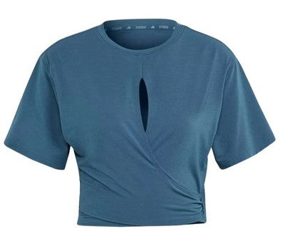 🚺 S US — adidas Luxe Yoga Studio Cropped T-shirt [TEAL] IL3962