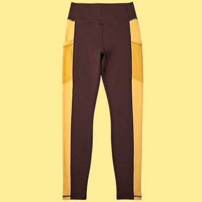 🚺S US — Fabletics PowerHold On-The-Go High-Waisted Leggings [BROWN/YELLOW] TALL