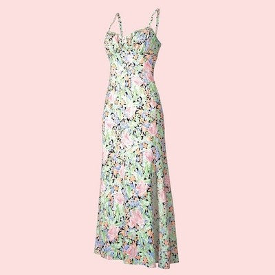 🚺 S US — Zara Floral Print Midi Dress w/ Ruffle Straps & Slit