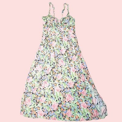 🚺 S US — Zara Floral Print Midi Dress w/ Ruffle Straps & Slit