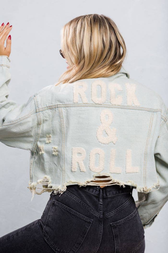Trio Urban - Rock and Roll Crop Denim Jacket: Black / S/M
