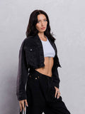 Trio Urban - Plain Crop Denim Jacket: BLACK DENIM / SMALL/MEDIUM
