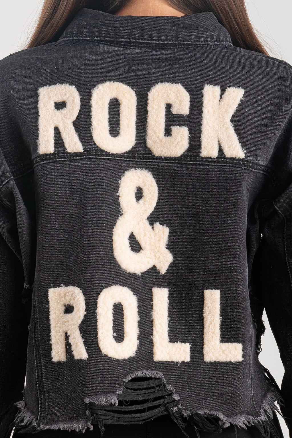 Trio Urban - Rock and Roll Crop Denim Jacket: Black / S/M