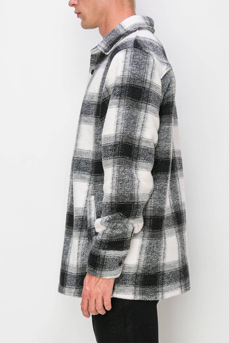Victorious - JK5067 Felted Plaid Overshirt (Prepack): BLACK / A PACK(S-M-L-XL / 1-2-2-1) 6PCS