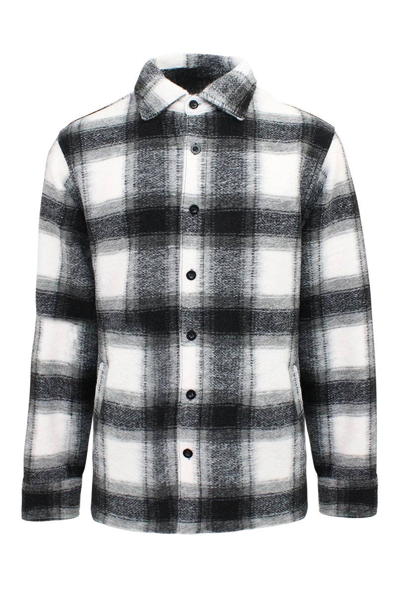 Victorious - JK5067 Felted Plaid Overshirt (Prepack): BLACK / A PACK(S-M-L-XL / 1-2-2-1) 6PCS