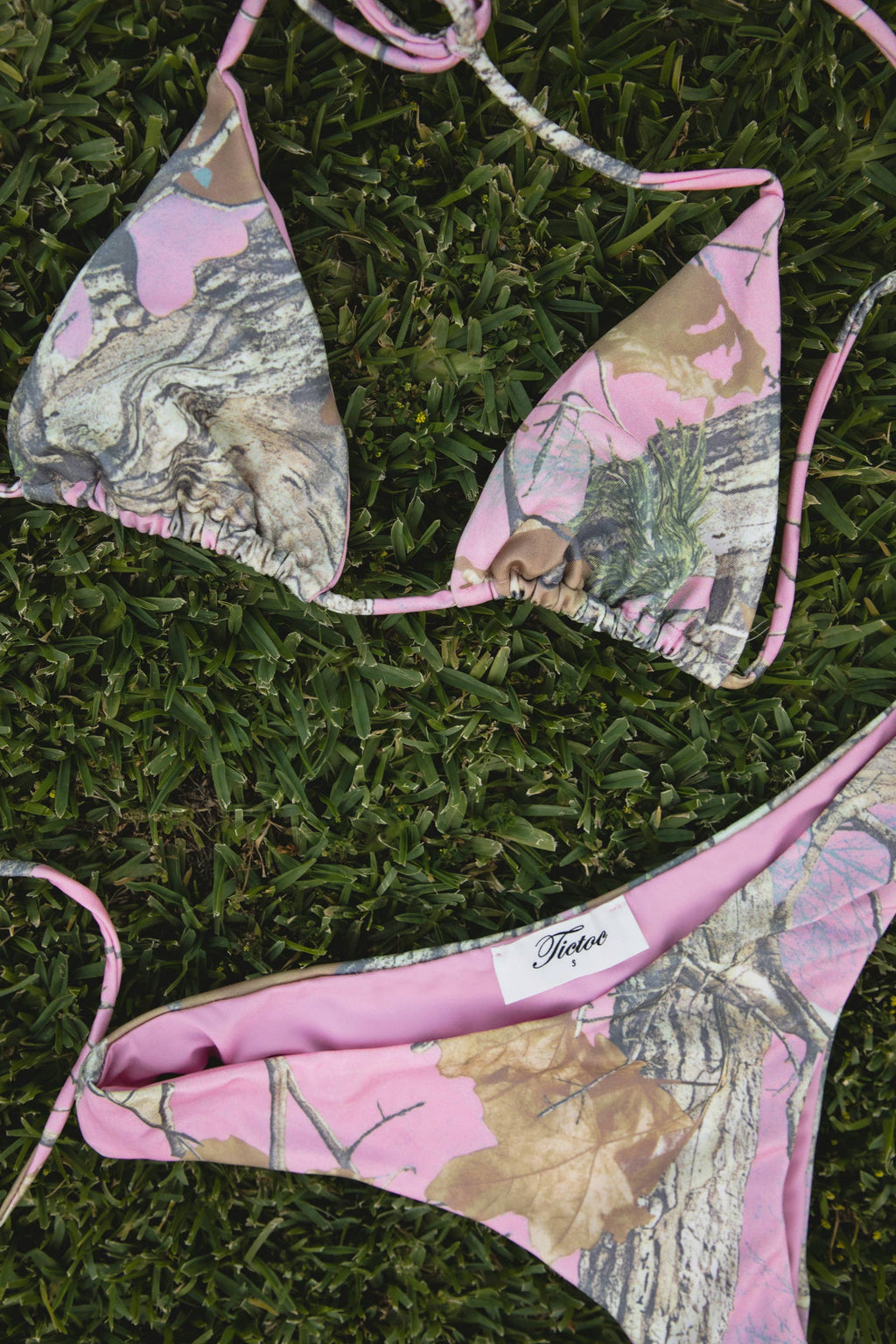TICTOC - DANIELA Camo Print Triangle Bikini Set: Blush Camo / 3 SMALL 2  MEDIUM 1 LARGE