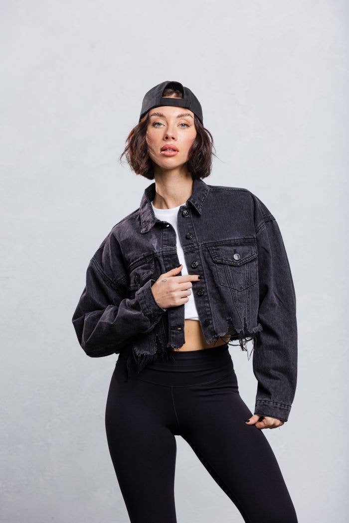 Trio Urban - Rock and Roll Crop Denim Jacket: Black / M/L