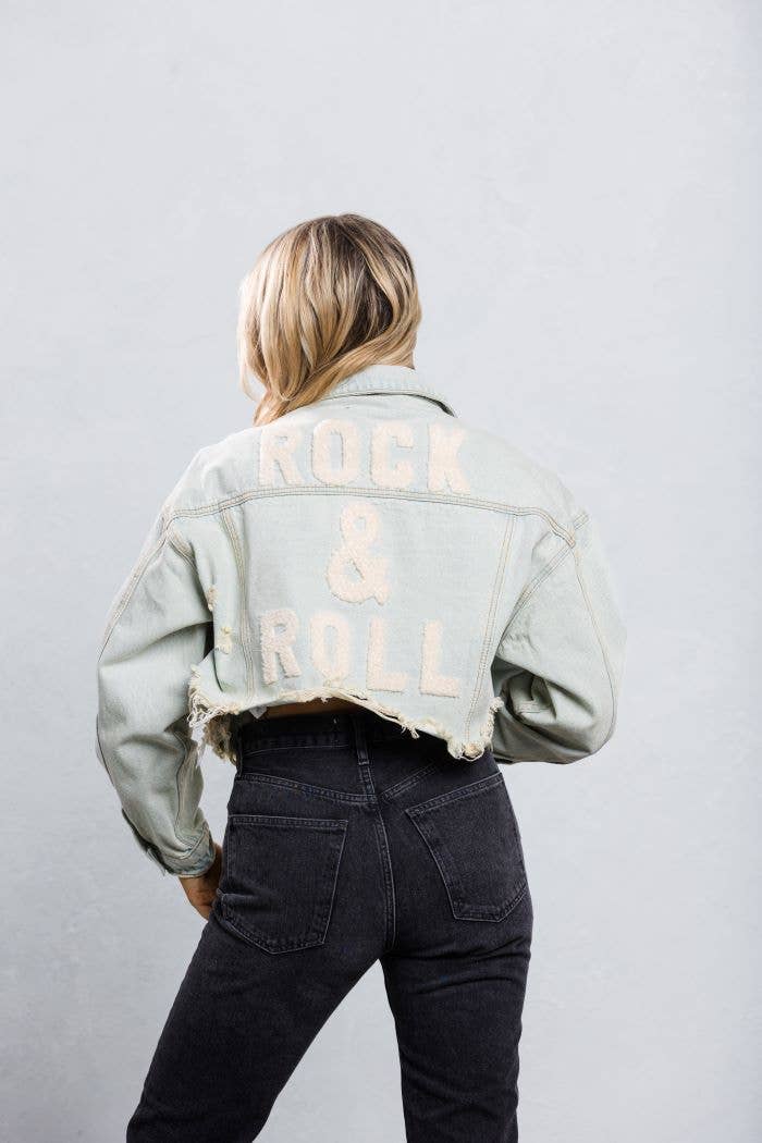 Trio Urban - Rock and Roll Crop Denim Jacket: Black / S/M