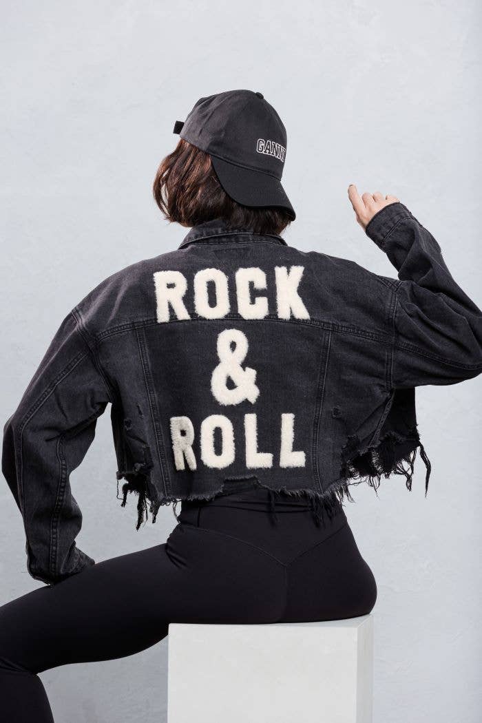 Trio Urban - Rock and Roll Crop Denim Jacket: Black / S/M