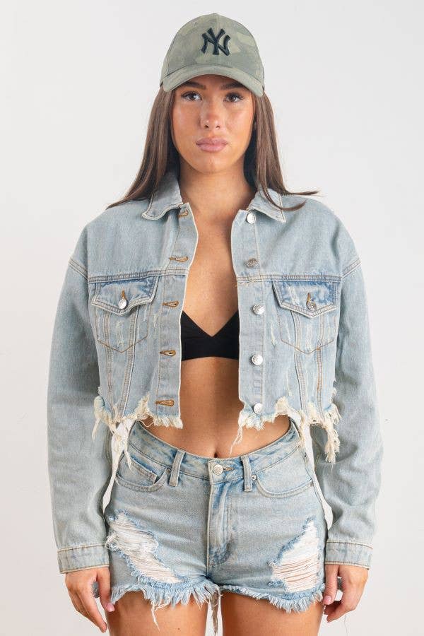 Trio Urban - Rock and Roll Crop Denim Jacket: Black / S/M