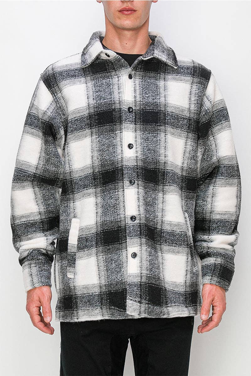 Victorious - JK5067 Felted Plaid Overshirt (Prepack): BLACK / A PACK(S-M-L-XL / 1-2-2-1) 6PCS