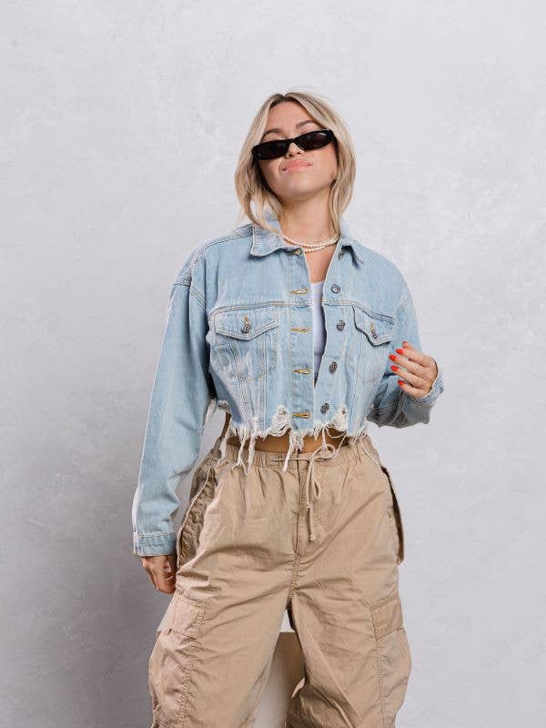Trio Urban - Plain Crop Denim Jacket: BLACK DENIM / MEDIUM/LARGE