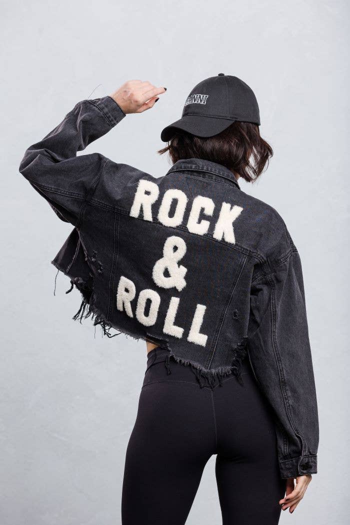 Trio Urban - Rock and Roll Crop Denim Jacket: Black / S/M