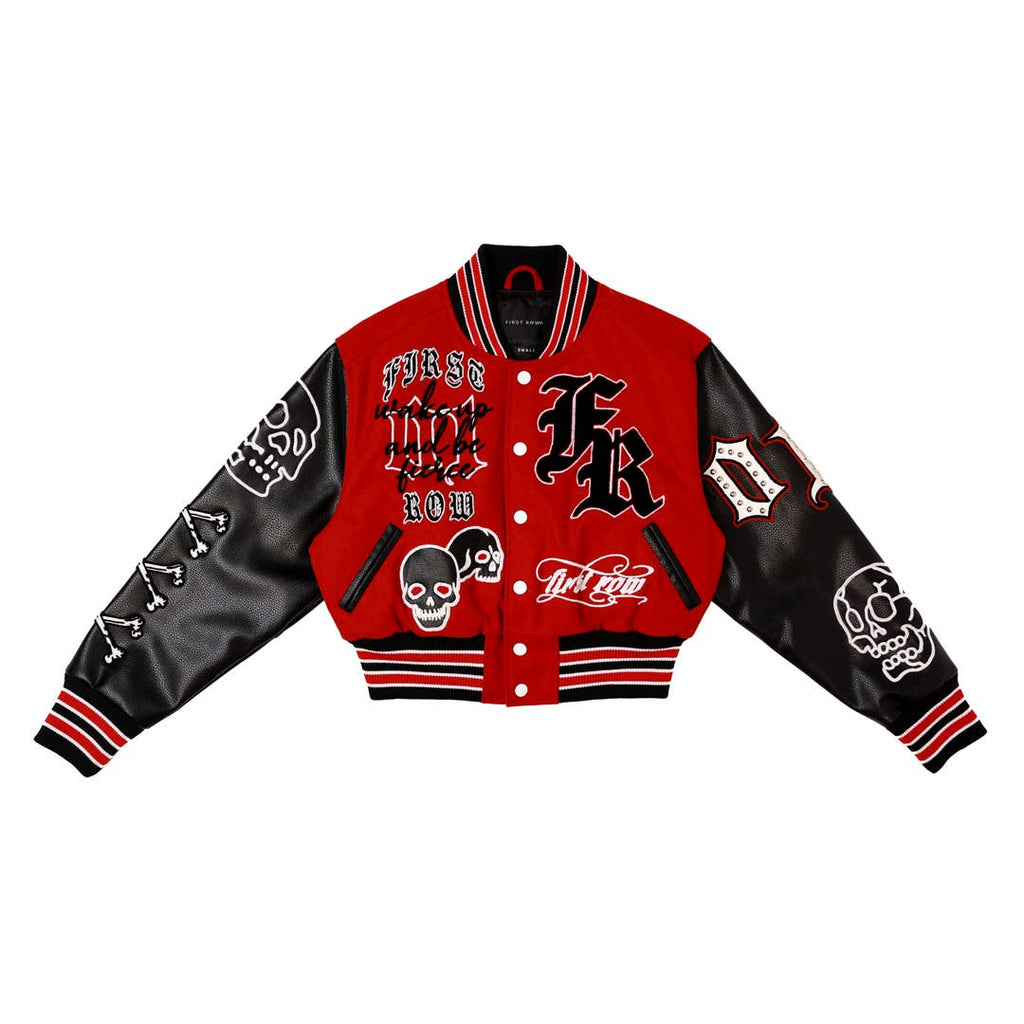 First Row - WAKE UP AND BE FIERCE VARSITY JACKET: Red / M