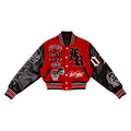 First Row - WAKE UP AND BE FIERCE VARSITY JACKET: Red / L