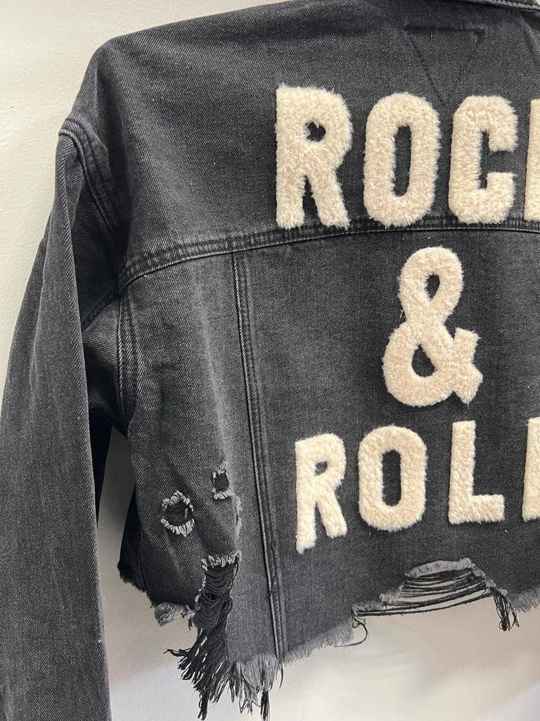 Trio Urban - Rock and Roll Crop Denim Jacket: Black / S/M