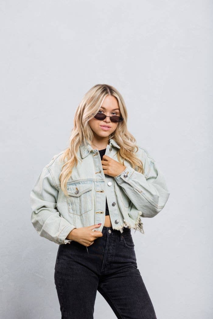 Trio Urban - Rock and Roll Crop Denim Jacket: Black / S/M