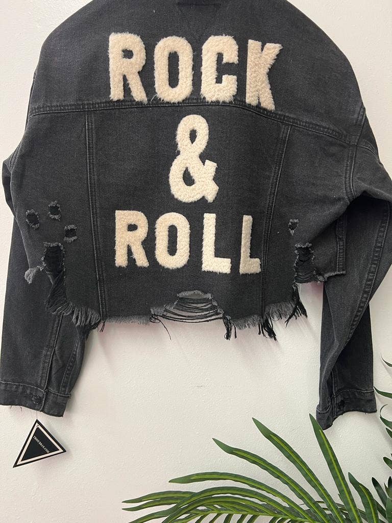 Trio Urban - Rock and Roll Crop Denim Jacket: Black / S/M