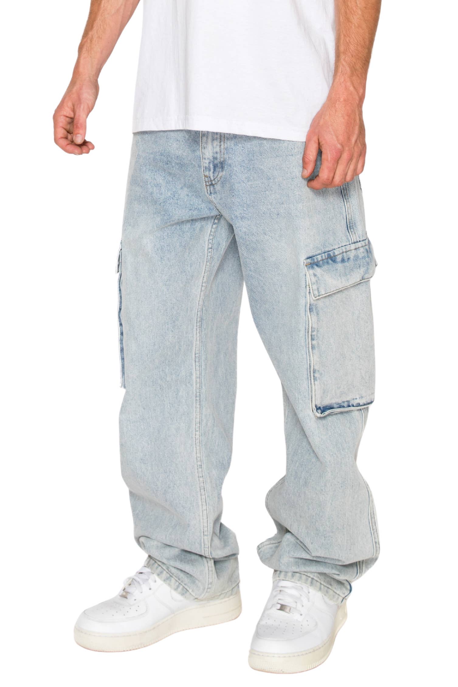 Victorious - DL901 ANCHOR Baggy Fit Cargo Denim Jeans: Light Indigo / B PACK : 30 2 / 32 4 / 34 3 / 36 2 / 38 1 - 12 PCS