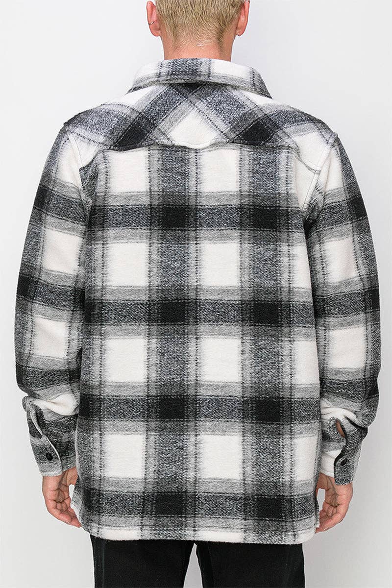 Victorious - JK5067 Felted Plaid Overshirt (Prepack): BLACK / A PACK(S-M-L-XL / 1-2-2-1) 6PCS