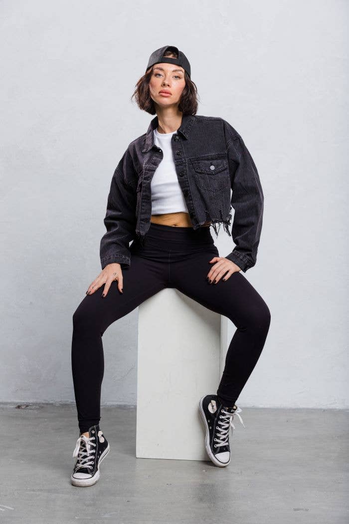 Trio Urban - Rock and Roll Crop Denim Jacket: Black / M/L