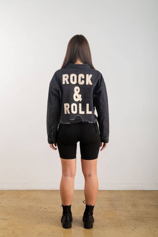 Trio Urban - Rock and Roll Crop Denim Jacket: Black / M/L