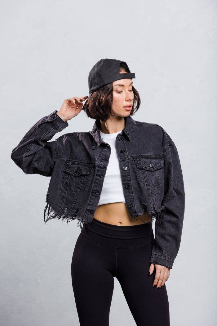 Trio Urban - Rock and Roll Crop Denim Jacket: Black / S/M